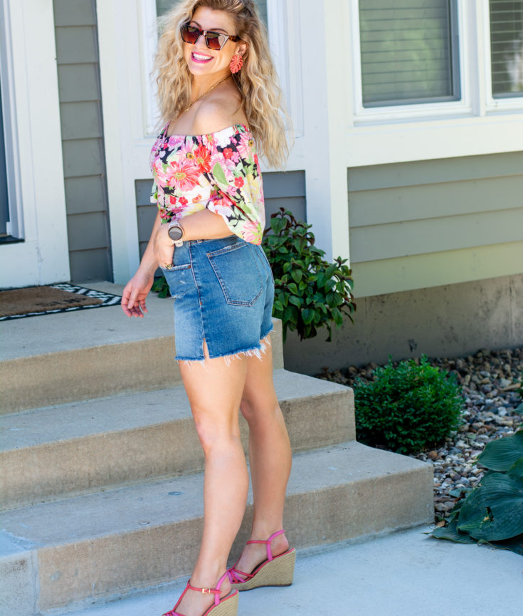 90s Floral Crop Top + Denim Shorts.