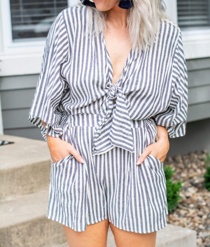 Striped Linen Romper + Wedge Sandals.