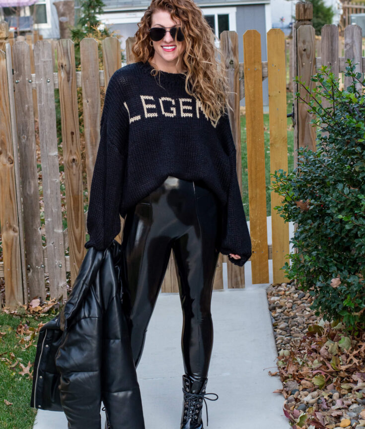 Non-Basic Black Outfit for a Brand New Year featuring Vinyl Leggings.