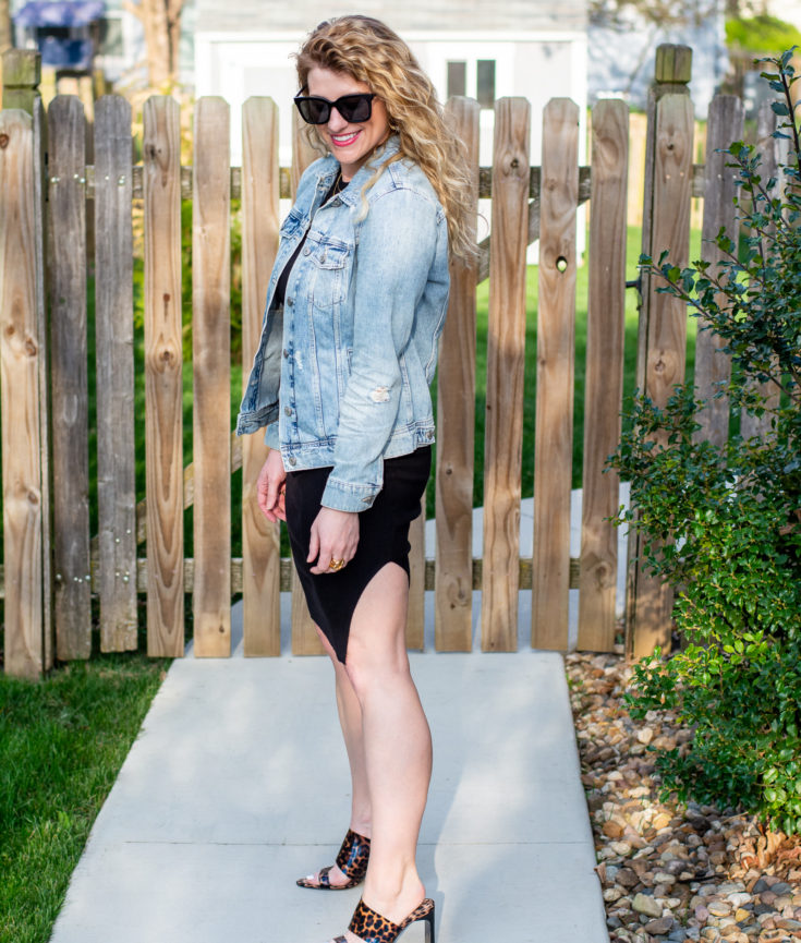 Black Ribbed Dress + Denim Jacket.