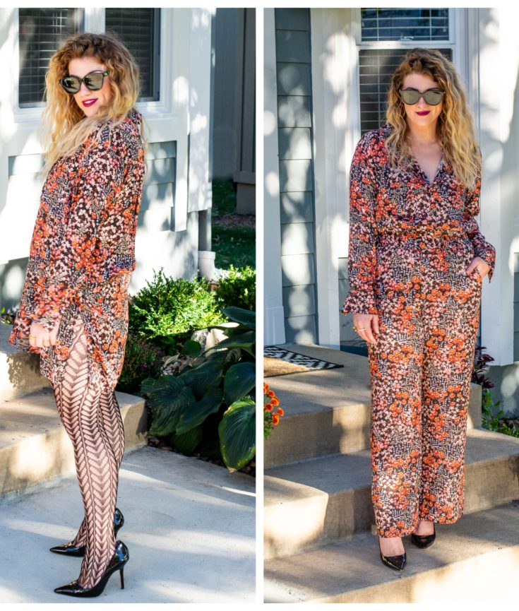 Fall Floral: Suit and a Shirt as a Dress with Chevron Fishnets.